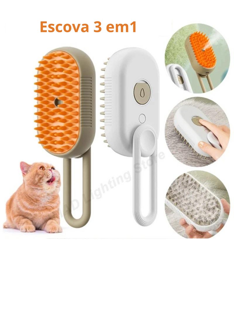 Massager brush - Escova recarregável, à vapor para pentear e massagear os pelos do seu PET, 3 em 1, Spray elétrico auto limpante